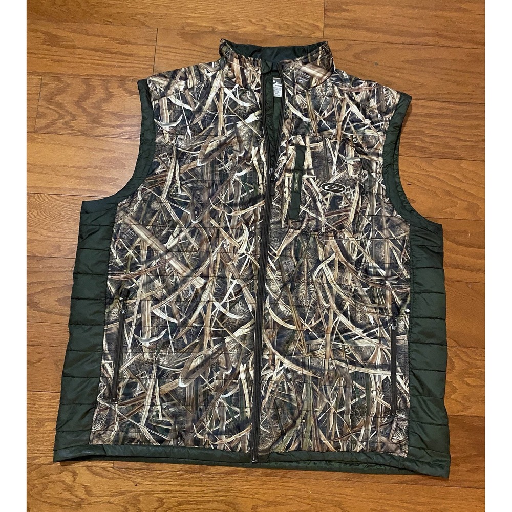 Drake Waterfowl Vest Camo Puffer Full Zip Hunting Polyester Mens 2XL XXL